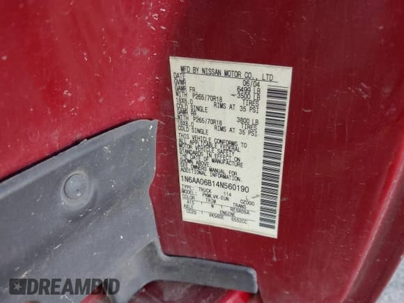 ✅ 2004 Nissan Titan SE • VIN: 1N6AA06B14N560190 • Lot: 42037005. Wystawiony na IAAI z przebiegiem 240 070 mil. Bezpłatny archiwum sprzedaży aukcyjnych z USA i szczegółowy raport historii pojazdu na DreamBid. Zdjęcie 9.