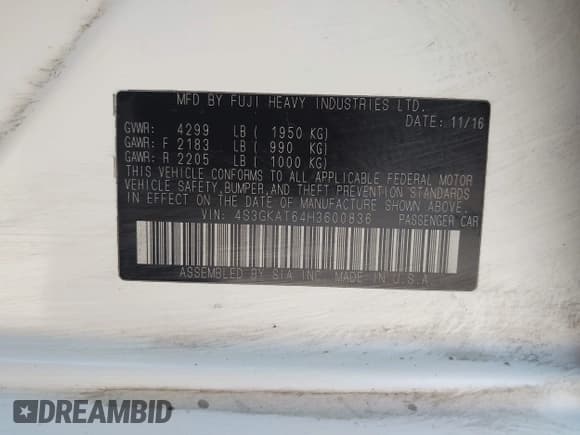 ✅ 2017 Subaru Impreza Limited • VIN: 4S3GKAT64H3600836 • Lot: 43688863. Wystawiony na IAAI z przebiegiem 81 577 mil. Bezpłatny archiwum sprzedaży aukcyjnych z USA i szczegółowy raport historii pojazdu na DreamBid. Zdjęcie 9.