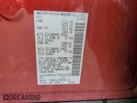 ✅ 2015 Nissan Rogue SL • VIN: 5N1AT2MV5FC795370 • Lot: 58754825. Listed on Copart with 176,512 mi. Free auction sales archive from the USA and detailed vehicle history report at DreamBid. Image 13.