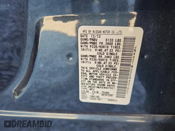 ✅ 2014 Nissan Murano S • VIN: JN8AZ1MU5EW407821 • Lot: 86077445. Wystawiony na Copart z przebiegiem 167 053 mil. Bezpłatny archiwum sprzedaży aukcyjnych z USA i szczegółowy raport historii pojazdu na DreamBid. Zdjęcie 12.