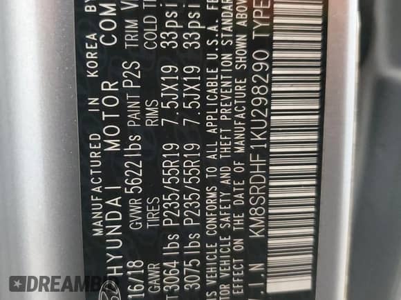 2019 Hyundai Santa Fe Limited Ultimate z VIN KM8SRDHF1KU298290, wystawiony jako Copart lot #70658045 z przebiegiem 134 391 mil mil oraz Czysty tytuł • Clean title. Historia ofert i sprzedaży dostępna na DreamBid. Obrazek 13.