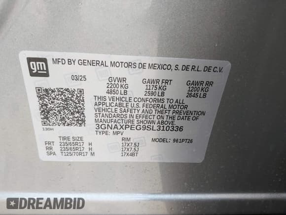 ✅ 2025 Chevrolet Equinox AWD LT • VIN: 3GNAXPEG9SL310336 • Lot: 42914698. Wystawiony na IAAI z przebiegiem Nie podano. Bezpłatny archiwum sprzedaży aukcyjnych z USA i szczegółowy raport historii pojazdu na DreamBid. Zdjęcie 9.