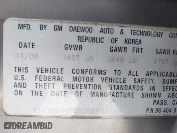 ✅ 2008 Chevrolet Aveo LS • VIN: KL1TD56678B268495 • Лот: 43472939. Опубликован ранее на IAAI с пробегом 185 635 миль. Бесплатный доступ к архиву аукционных продаж из США и подробный отчёт об истории автомобиля на DreamBid. Изображение 9.