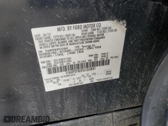 ✅ 2015 Ford Taurus Limited • VIN: 1FAHP2F83FG105841 • Lot: 52497555. Listed on Copart with 184,792 mi. Free auction sales archive from the USA and detailed vehicle history report at DreamBid. Image 12.