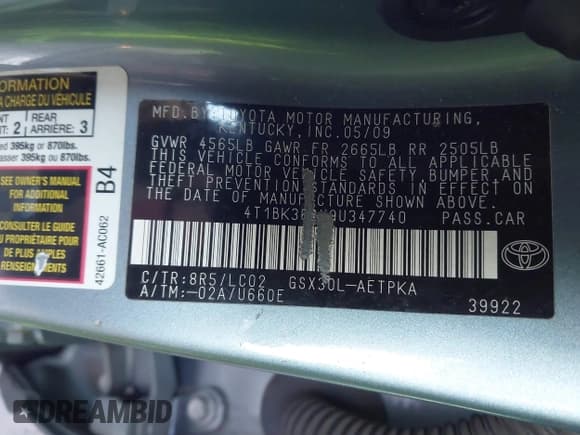 ✅ 2009 Toyota Avalon Limited • VIN: 4T1BK36BX9U347740 • Lot: 43627454. Listed on IAAI with 221,160 mi. Free auction sales archive from the USA and detailed vehicle history report at DreamBid. Image 9.