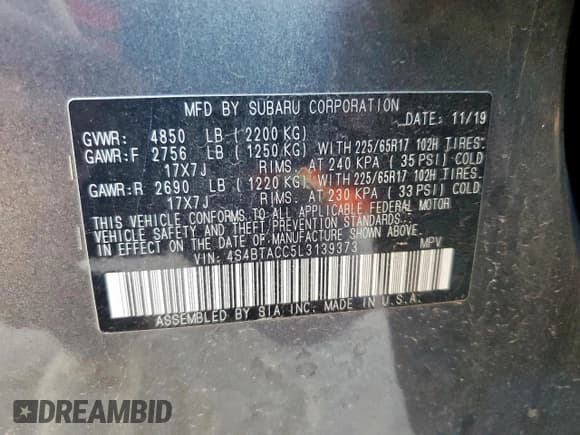 ✅ 2020 Subaru Outback Premium • VIN: 4S4BTACC5L3139373 • Lot: 91487275. Wystawiony na Copart z przebiegiem 84 354 mil. Bezpłatny archiwum sprzedaży aukcyjnych z USA i szczegółowy raport historii pojazdu na DreamBid. Zdjęcie 14.