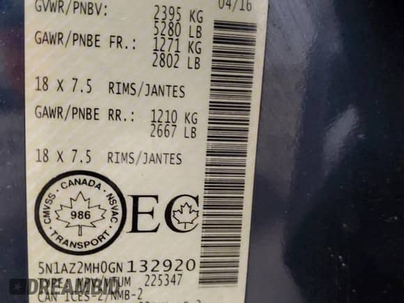 2016 Nissan Murano S with VIN 5N1AZ2MH0GN132920, listed as a Copart auction lot 70491205 with 171,455 mi miles and Salvage title. Bid and sale history available at DreamBid. Image 13.