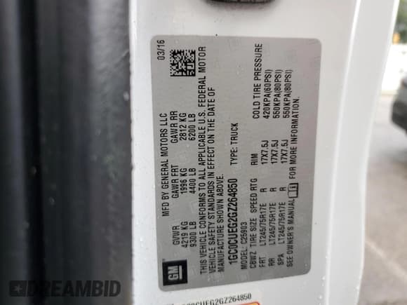 ✅ 2016 Chevrolet Silverado 2500HD Work Truck • VIN: 1GC0CUEG2GZ264850 • Lot: 67823385. Listed on Copart with Not provided. Free auction sales archive from the USA and detailed vehicle history report at DreamBid. Image 12.