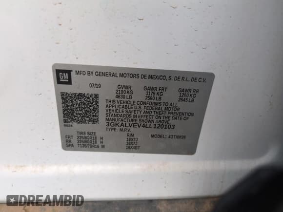 ✅ 2020 GMC Terrain SLT • VIN: 3GKALVEV4LL120103 • Лот: 50792985. Опубликован ранее на Copart с пробегом 95 405 миль. Бесплатный доступ к архиву аукционных продаж из США и подробный отчёт об истории автомобиля на DreamBid. Изображение 12.