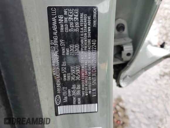 2022 Hyundai Santa Cruz Limited с VIN 5NTJEDAF2NH022240, выставлен на аукционе Copart как лот 45030635 с пробегом 61 555 миль миль и Списание • Salvage title. История ставок и продаж доступна на DreamBid. Изображение 13.