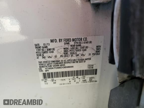 ✅ 2013 Ford Explorer XLT • VIN: 1FM5K7D88DGB98666 • Лот: 89528005. Опубликован ранее на Copart с пробегом 159 947 миль. Бесплатный доступ к архиву аукционных продаж из США и подробный отчёт об истории автомобиля на DreamBid. Изображение 13.