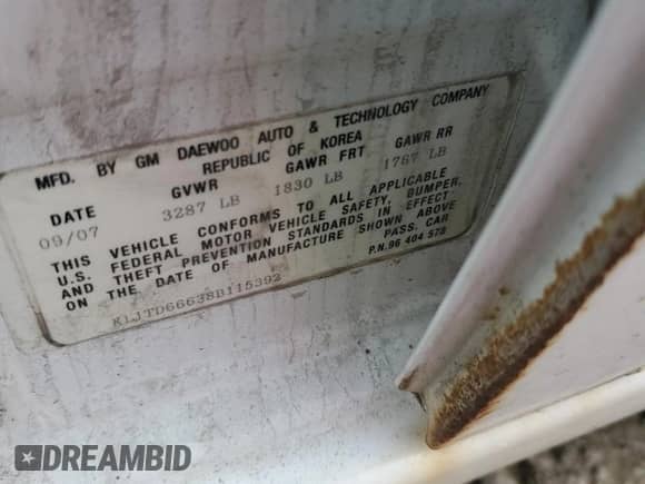 2008 Chevrolet Aveo LS with VIN KL1TD66638B115392, listed as a Copart auction lot 81977734 with 156,933 mi miles and Salvage title. Bid and sale history available at DreamBid. Image 12.