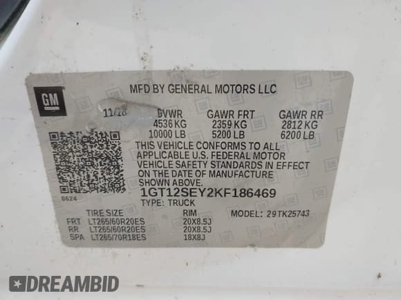 ✅ 2019 GMC Sierra 2500HD Denali • VIN: 1GT12SEY2KF186469 • Lot: 42871802. Listed on IAAI with 247,200 mi. Free auction sales archive from the USA and detailed vehicle history report at DreamBid. Image 9.