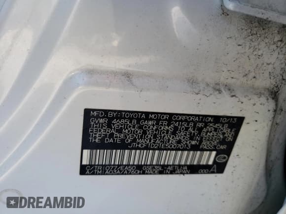 ✅ 2014 Lexus IS 250 • VIN: JTHCF1D21E5007013 • Lot: 42354785. Listed on Copart with 96,179 mi. Free auction sales archive from the USA and detailed vehicle history report at DreamBid. Image 12.