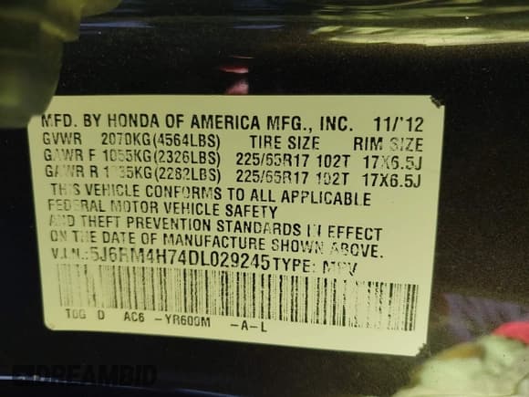 ✅ 2013 Honda CR-V EX-L • VIN: 5J6RM4H74DL029245 • Lot: 43566203. Listed on IAAI with 208,586 mi. Free auction sales archive from the USA and detailed vehicle history report at DreamBid. Image 9.