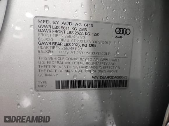 ✅ 2013 Audi Q5 Premium Plus • VIN: WA1DGAFP2DA089572 • Lot: 84198575. Wystawiony na Copart z przebiegiem 211 169 mil. Bezpłatny archiwum sprzedaży aukcyjnych z USA i szczegółowy raport historii pojazdu na DreamBid. Zdjęcie 13.