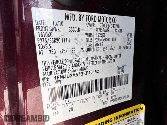 ✅ 2011 Ford Expedition Limited • VIN: 1FMJU2A57BEF10152 • Lot: 54373345. Listed on Copart with 196,959 mi. Free auction sales archive from the USA and detailed vehicle history report at DreamBid. Image 10.