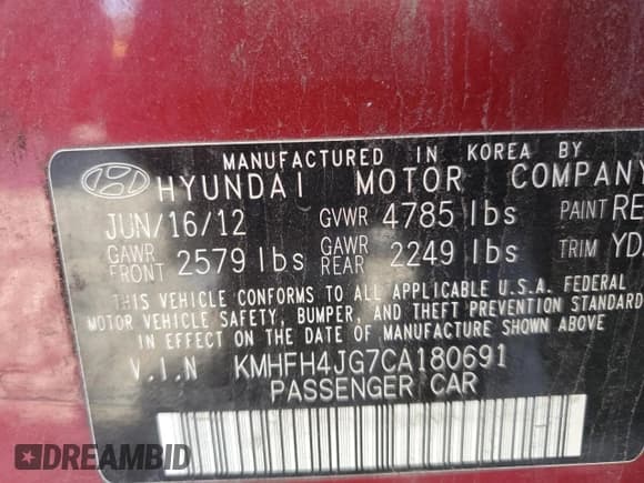 ✅ 2012 Hyundai Azera • VIN: KMHFH4JG7CA180691 • Лот: 80361885. Опубликован ранее на Copart с пробегом 170 644 миль. Бесплатный доступ к архиву аукционных продаж из США и подробный отчёт об истории автомобиля на DreamBid. Изображение 12.