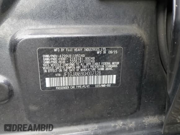 ✅ 2016 Subaru Impreza Limited • VIN: JF1GJAN69GH002328 • Lot: 68560175. Listed on Copart with 115,186 mi. Free auction sales archive from the USA and detailed vehicle history report at DreamBid. Image 12.