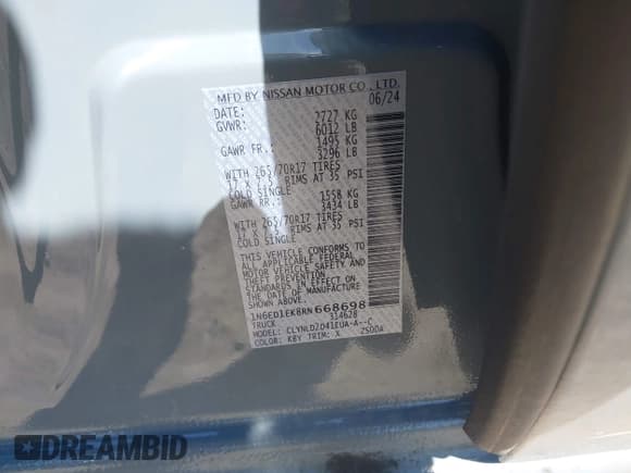 ✅ 2024 Nissan Frontier SV • VIN: 1N6ED1EK8RN668698 • Lot: 42096224. Listed on IAAI with 5,295 mi. Free auction sales archive from the USA and detailed vehicle history report at DreamBid. Image 9.