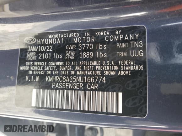 ✅ 2022 Hyundai Venue SEL • VIN: KMHRC8A35NU166774 • Lot: 53079685. Listed on Copart with 80,207 mi. Free auction sales archive from the USA and detailed vehicle history report at DreamBid. Image 12.