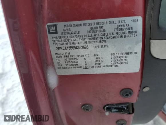 ✅ 2009 Chevrolet HHR LS • VIN: 3GNCA13B69S563693 • Lot: 41491115. Listed on Copart with 71,861 mi. Free auction sales archive from the USA and detailed vehicle history report at DreamBid. Image 13.