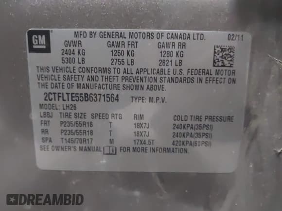 ✅ 2011 GMC Terrain SLE-2 • VIN: 2CTFLTE55B6371564 • Lot: 43695021. Listed on IAAI with 146,853 mi. Free auction sales archive from the USA and detailed vehicle history report at DreamBid. Image 9.