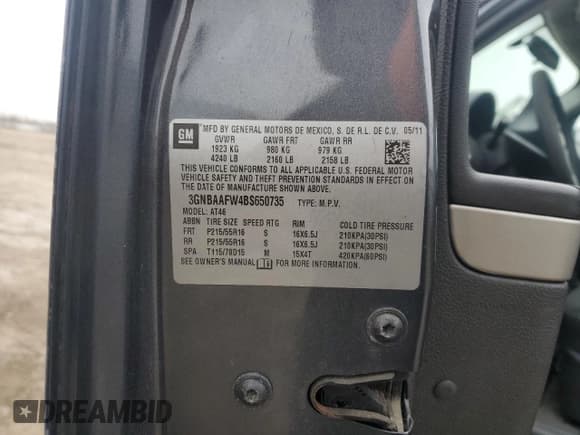 ✅ 2011 Chevrolet HHR LS • VIN: 3GNBAAFW4BS650735 • Лот: 84320984. Опубликован ранее на Copart с пробегом 120 108 миль. Бесплатный доступ к архиву аукционных продаж из США и подробный отчёт об истории автомобиля на DreamBid. Изображение 13.