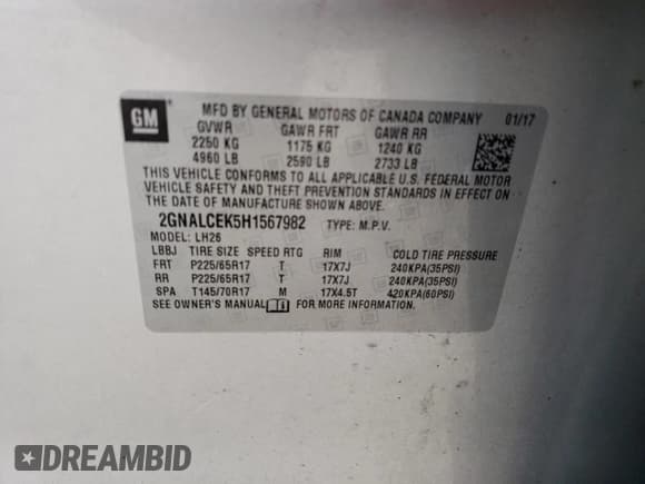 ✅ 2017 Chevrolet Equinox LT • VIN: 2GNALCEK5H1567982 • Лот: 39614574. Опубликован ранее на Copart с пробегом 105 266 миль. Бесплатный доступ к архиву аукционных продаж из США и подробный отчёт об истории автомобиля на DreamBid. Изображение 13.