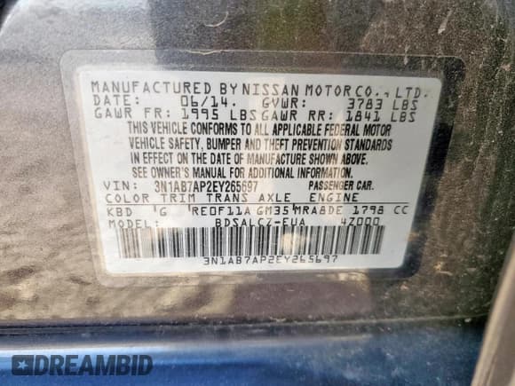 ✅ 2014 Nissan Sentra S • VIN: 3N1AB7AP2EY265697 • Lot: 93086695. Listed on Copart with 64,573 mi. Free auction sales archive from the USA and detailed vehicle history report at DreamBid. Image 12.