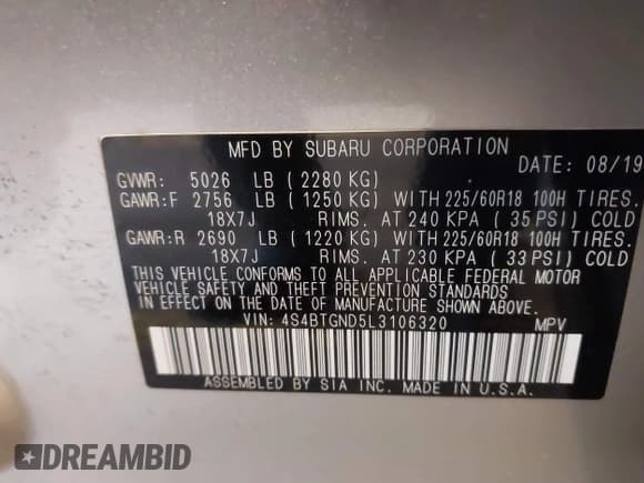 ✅ 2020 Subaru Outback Limited XT • VIN: 4S4BTGND5L3106320 • Lot: 43559078. Listed on IAAI with 23,843 mi. Free auction sales archive from the USA and detailed vehicle history report at DreamBid. Image 9.