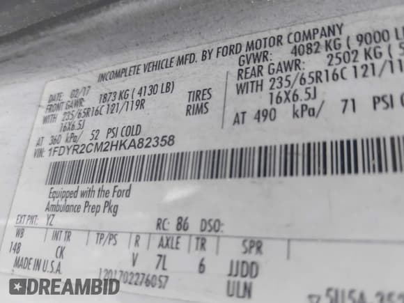 ✅ 2017 Ford Transit • VIN: 1FDYR2CM2HKA82358 • Lot: 42231257. Listed on IAAI with 271,518 mi. Free auction sales archive from the USA and detailed vehicle history report at DreamBid. Image 9.