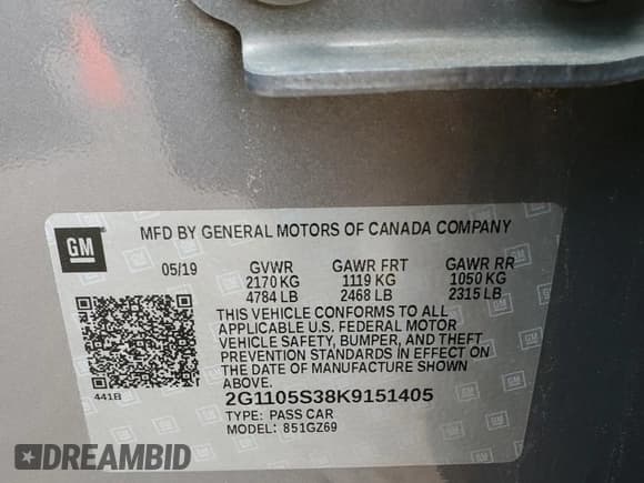 ✅ 2019 Chevrolet Impala Premier • VIN: 2G1105S38K9151405 • Лот: 57683424. Опубликован ранее на Copart с пробегом 73 173 миль. Бесплатный доступ к архиву аукционных продаж из США и подробный отчёт об истории автомобиля на DreamBid. Изображение 13.