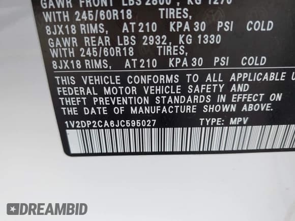 ✅ 2018 Volkswagen Atlas SE • VIN: 1V2DP2CA6JC595027 • Лот: 43535376. Опубликован ранее на IAAI с пробегом 71 694 миль. Бесплатный доступ к архиву аукционных продаж из США и подробный отчёт об истории автомобиля на DreamBid. Изображение 9.