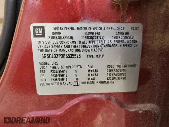 ✅ 2008 Saturn VUE XE • VIN: 3GSCL33P38S535525 • Lot: 82633105. Wystawiony na Copart z przebiegiem 182 380 mil. Bezpłatny archiwum sprzedaży aukcyjnych z USA i szczegółowy raport historii pojazdu na DreamBid. Zdjęcie 13.