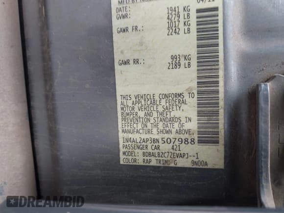 ✅ 2011 Nissan Altima S • VIN: 1N4AL2AP3BN507988 • Лот: 43639624. Опубликован ранее на IAAI с пробегом 232 224 миль. Бесплатный доступ к архиву аукционных продаж из США и подробный отчёт об истории автомобиля на DreamBid. Изображение 9.