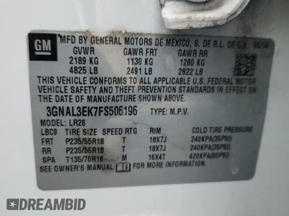 ✅ 2015 Chevrolet Captiva Sport LT • VIN: 3GNAL3EK7FS506196 • Lot: 48669425. Wystawiony na Copart z przebiegiem 112 133 mil. Bezpłatny archiwum sprzedaży aukcyjnych z USA i szczegółowy raport historii pojazdu na DreamBid. Zdjęcie 13.