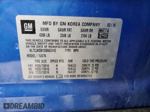 2016 Chevrolet Trax LS с VIN KL7CJKSB1GB663142, выставлен на аукционе Copart как лот 90706935 с пробегом 139 597 миль миль и Списание • Salvage title. История ставок и продаж доступна на DreamBid. Изображение 13.