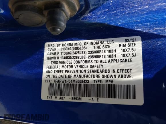 ✅ 2021 Honda CR-V EX • VIN: 7FARW1H51ME008423 • Lot: 42977654. Listed on IAAI with 75,763 mi. Free auction sales archive from the USA and detailed vehicle history report at DreamBid. Image 9.