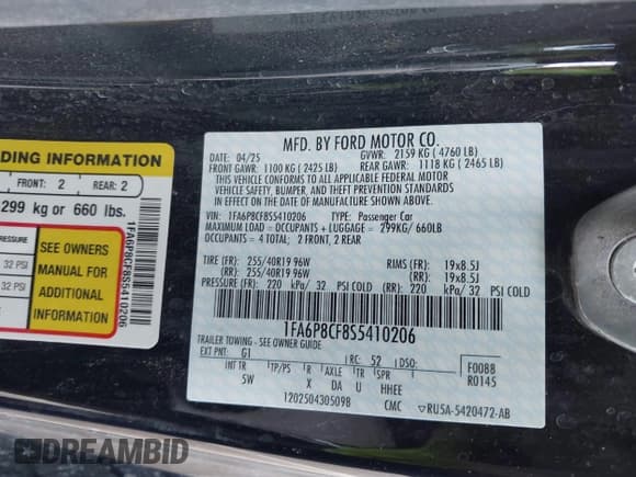 ✅ 2025 Ford Mustang GT • VIN: 1FA6P8CF8S5410206 • Lot: 43339233. Listed on IAAI with 3,597 mi. Free auction sales archive from the USA and detailed vehicle history report at DreamBid. Image 9.