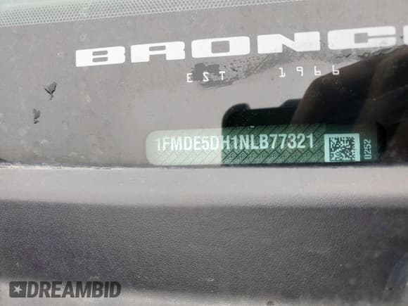 ✅ 2022 Ford Bronco • VIN: 1FMDE5DH1NLB77321 • Лот: 51923395. Опубликован ранее на Copart с пробегом 27 016 миль. Бесплатный доступ к архиву аукционных продаж из США и подробный отчёт об истории автомобиля на DreamBid. Изображение 16.