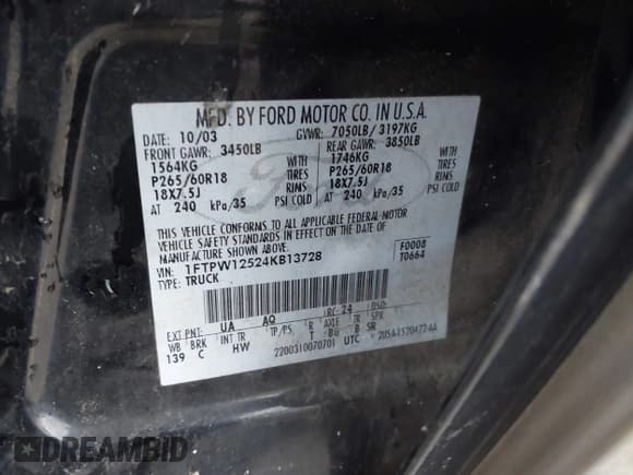 ✅ 2004 Ford F-150 XLT • VIN: 1FTPW12524KB13728 • Лот: 43573239. Опубликован ранее на IAAI с пробегом 160 270 миль. Бесплатный доступ к архиву аукционных продаж из США и подробный отчёт об истории автомобиля на DreamBid. Изображение 9.