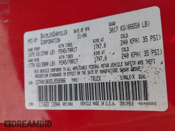 ✅ 2005 Dodge 1500 ST • VIN: 1D7HA18K65J558986 • Лот: 43580899. Опубликован ранее на IAAI с пробегом 215 137 миль. Бесплатный доступ к архиву аукционных продаж из США и подробный отчёт об истории автомобиля на DreamBid. Изображение 9.