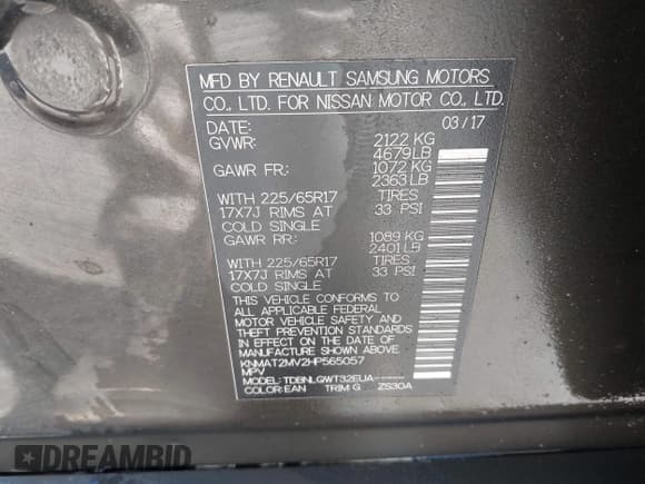 ✅ 2017 Nissan Rogue SV • VIN: KNMAT2MV2HP565057 • Lot: 43698618. Listed on IAAI with 219,435 mi. Free auction sales archive from the USA and detailed vehicle history report at DreamBid. Image 9.