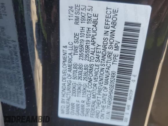 ✅ 2025 Honda CR-V Sport Touring • VIN: 7FARS6H94SE052490 • Lot: 82361485. Listed on Copart with Not provided. Free auction sales archive from the USA and detailed vehicle history report at DreamBid. Image 12.