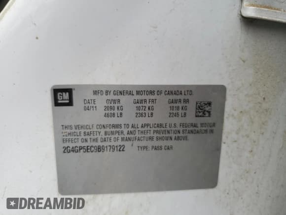 ✅ 2011 Buick Regal CXL RL2 • VIN: 2G4GP5EC9B9179122 • Лот: 61437885. Опубликован ранее на Copart с пробегом 93 754 миль. Бесплатный доступ к архиву аукционных продаж из США и подробный отчёт об истории автомобиля на DreamBid. Изображение 12.