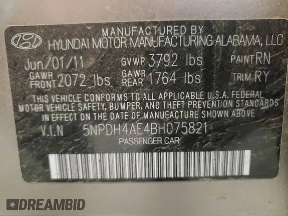 2011 Hyundai Elantra GLS с VIN 5NPDH4AE4BH075821, выставлен на аукционе Copart как лот 84404695 с пробегом 151 051 миль миль и Списание • Salvage title. История ставок и продаж доступна на DreamBid. Изображение 12.