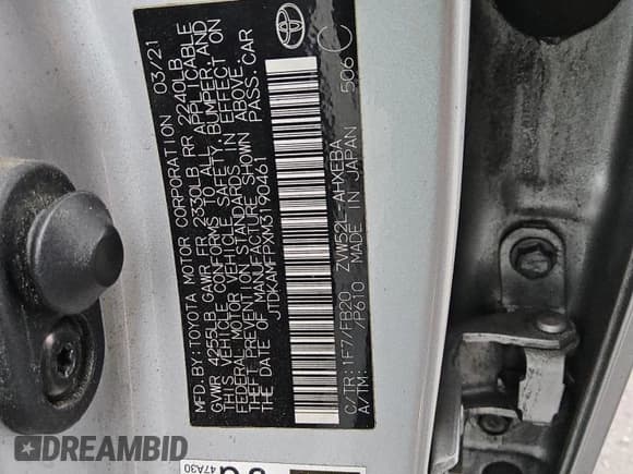 ✅ 2021 Toyota Prius LE • VIN: JTDKAMFPXM3190461 • Лот: 85264545. Опубликован ранее на Copart с пробегом 149 598 миль. Бесплатный доступ к архиву аукционных продаж из США и подробный отчёт об истории автомобиля на DreamBid. Изображение 12.