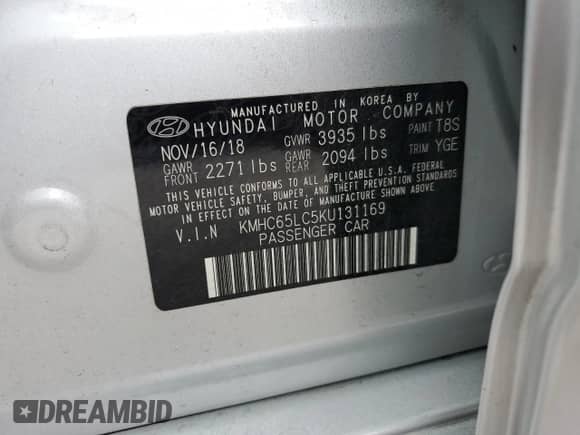 2019 Hyundai Ioniq Blue z VIN KMHC65LC5KU131169, wystawiony jako Copart lot #84560895 z przebiegiem 18 638 mil mil oraz Szkoda całkowita • Salvage title. Historia ofert i sprzedaży dostępna na DreamBid. Obrazek 12.