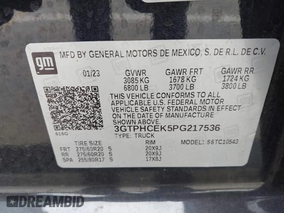 ✅ 2023 GMC Sierra 1500 Elevation • VIN: 3GTPHCEK5PG217536 • Lot: 42545012. Listed on IAAI with 31,571 mi. Free auction sales archive from the USA and detailed vehicle history report at DreamBid. Image 9.